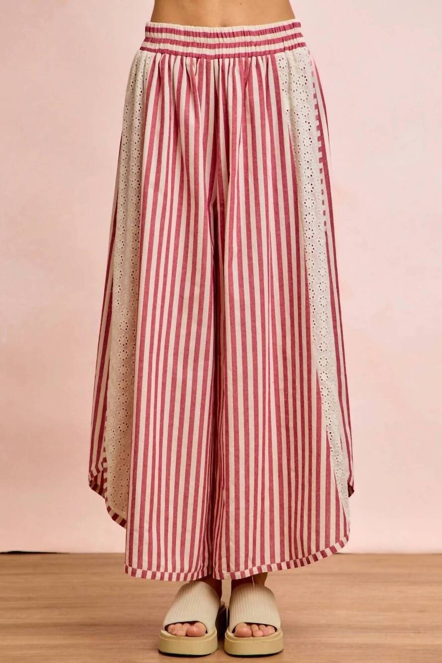 NEW BIBI stripe eyelet side pants in red/white